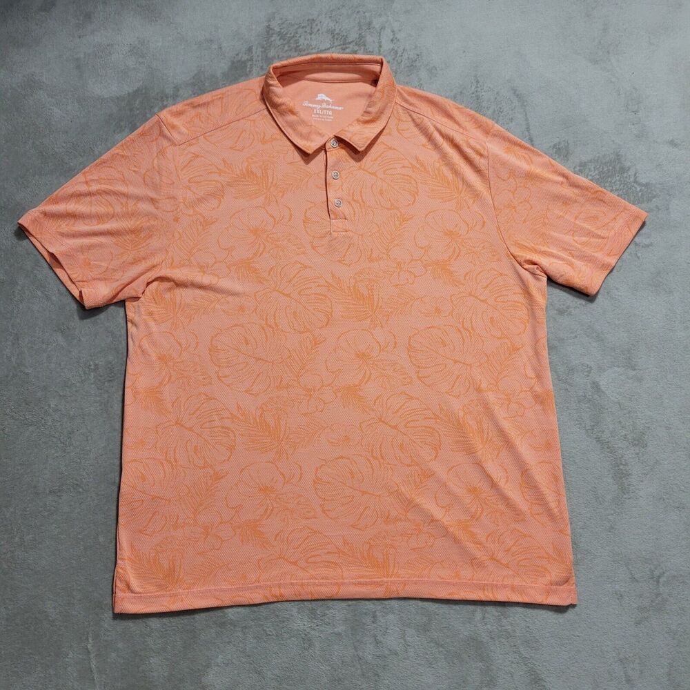 Tommy Bahama Mens Floral Short Sleeves Polo Shirt XXL Orange